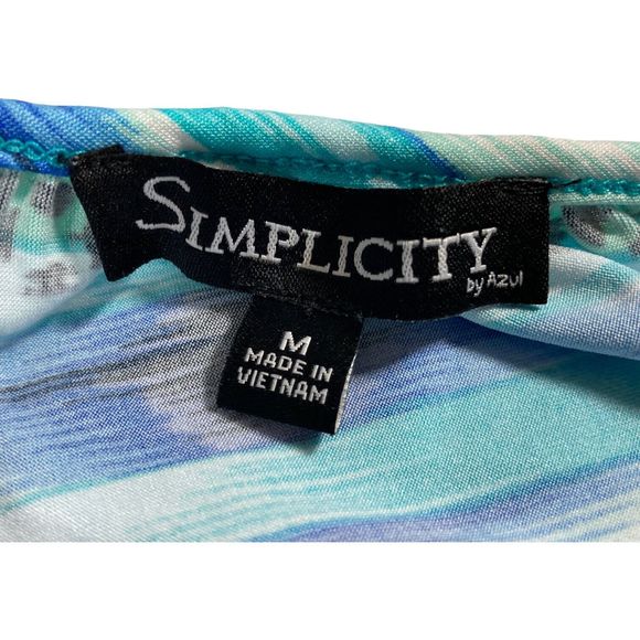 Simplicity Women’s Medium Top Green/Blue Round Neck Button Front 3/4 Sleeve EUC - Picture 7 of 8